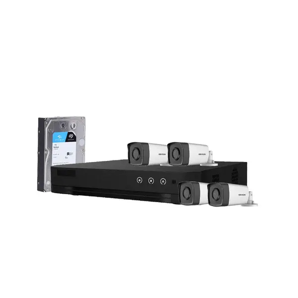 Sistem supraveghere exterior cu HDD 1TB HikVision, 4 camere, 5 MP, IR 80 m, 3.6 mm