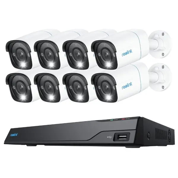 Sistem supraveghere exterior IP Reolink NVS16-8MB8, 8 camere, 4K, 2.8 mm, IR/lumina alba 30 m, spotlight, PoE, detectie persoane, 4TB HDD