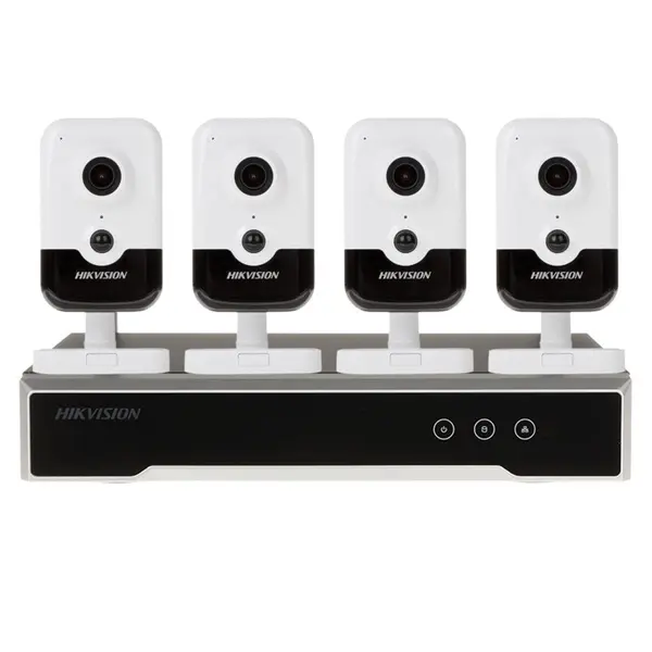 Sistem supraveghere interior IP WiFi Hikvision KIT-HK-WF-4INT4MP10IR-P-A, 4 MP, IR 10 m, 2.8 mm, microfon, slot card, PoE