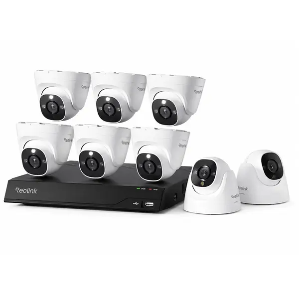 Sistem supraveghere IP Dome Reolink NVS16-8MD8, 8 camere, 8 MP, IR 30 m, 4 mm, microfon, detectie om/vehicul, PoE, HDD 4 TB inclus