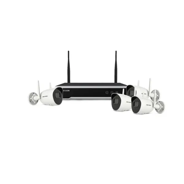 Sistem supraveghere IP WiFi exterior HikVision KIT-HK-WF-4EXT2MP-30IR, 4 camere, 2 MP, audio bidirectional, 4 mm, slot card, IR 30 m