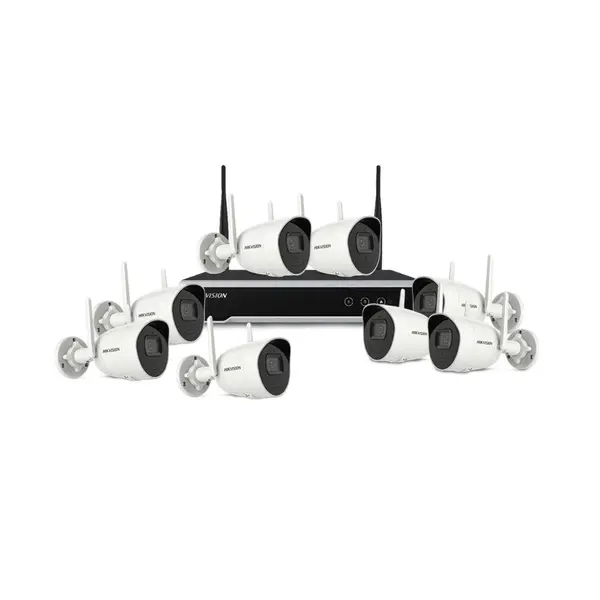 Sistem supraveghere IP WiFi exterior HikVision KIT-HK-WF-8EXT2MP-30IR, 8 camere, 2 MP, audio bidirectional, 4 mm, slot card, IR 30 m