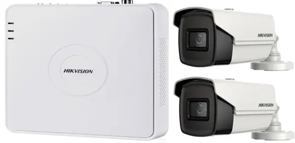 Sistem supraveghere ultraprofesional Hikvision 2 camere 8MP 4K 80 IR DVR 4 canale