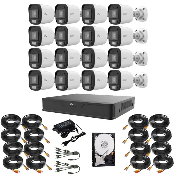 Sistem supraveghere Uniview, 16 camere 5MP, Lumina Alba 20m, DVR 16 canale, Accesorii montaj incluse