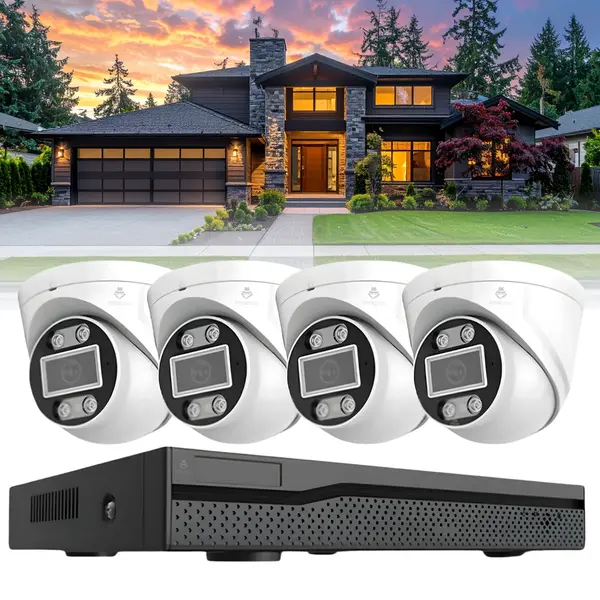 Sistem supraveghere video 5MP, PoE, 4 camere, NVR inclus, detectie faciala, audio bidirectional, vedere nocturna color, IP66 exterior, monitorizare telefon, stocare HDD, alb