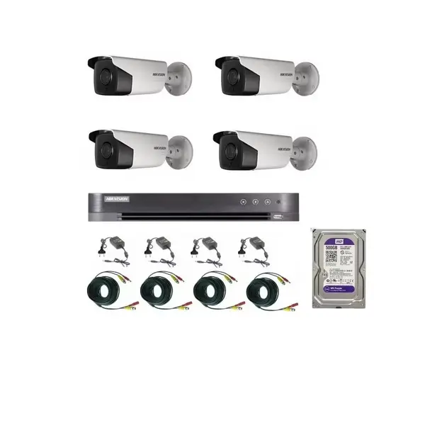 Sistem supraveghere video Hikvision 4 camere 2MP Turbo HD, IR80m si IR40m, DVR Hikvision, HARD 500GB, full accesorii