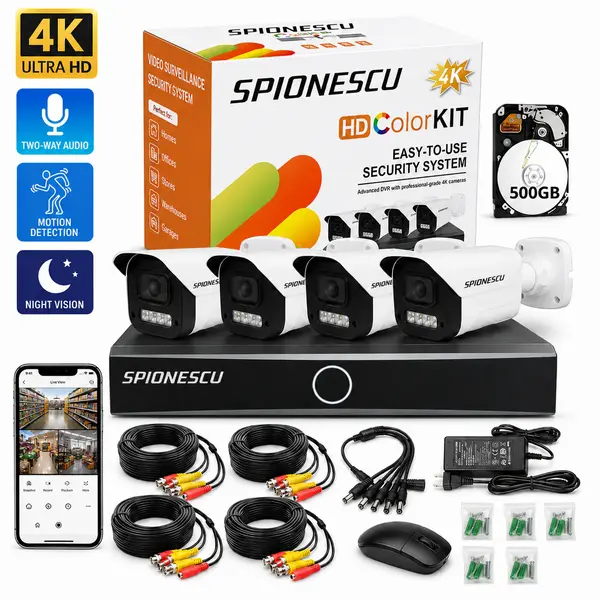 Sistem supraveghere video wireless 3MP, 4 camere, NVR inclus, WiFi, vedere nocturna, detectie miscare, stocare 500GB, IP66, monitorizare telefon, alb