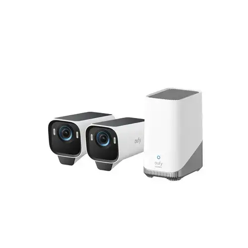 Sistem supraveghere video wireless eufyCam S3 Pro, 4K, BionicMind™, MaxColor Vision, Panou Solar integrat, Homebase 3 + 2 camere video eufyCam S3 (Alb/Gri)