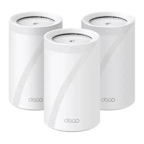 Sistem Wi-Fi Mesh TP-Link Deco BE65(3-pack), BE9300, Tri-Band, Wi-Fi 7, 4 porturi 2.5Gbps, MLO, HomeShield, cu acoperire pentru intreaga casa
