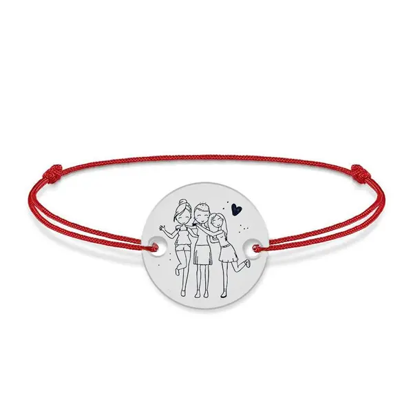 Sisters- Bratara snur personalizata cu banut din argint 925 pentru surori