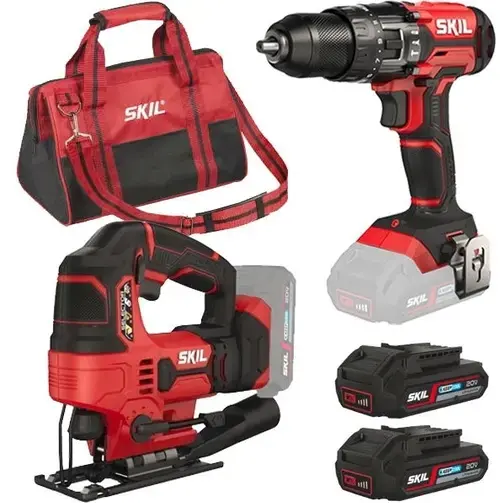 Skil 3305 EA - Set masina de gaurit si insurubat + Fierastrau pendular + 2 x Acumulatori, Li-Ion, 18 V, 2 Ah + Incarcator acumulatori Li-Ion, 20 V + Geanta textila