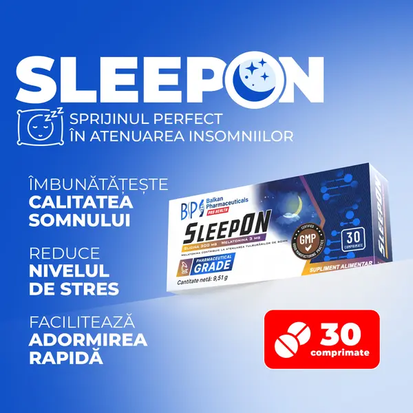 SleepON, Supliment pentru Somn Ușor și Relaxare, 30 comp.