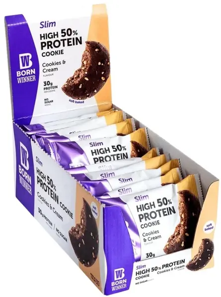 Slim Protein Cookie, fursecuri cu cremă, 12 bucăți, Born Winner