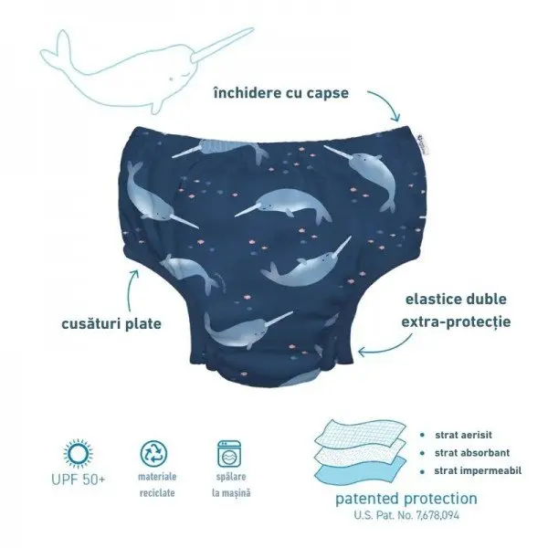 Slip copii eco SPF 50+ pentru inot Green Sprouts by iPlay Narwhal 18 luni