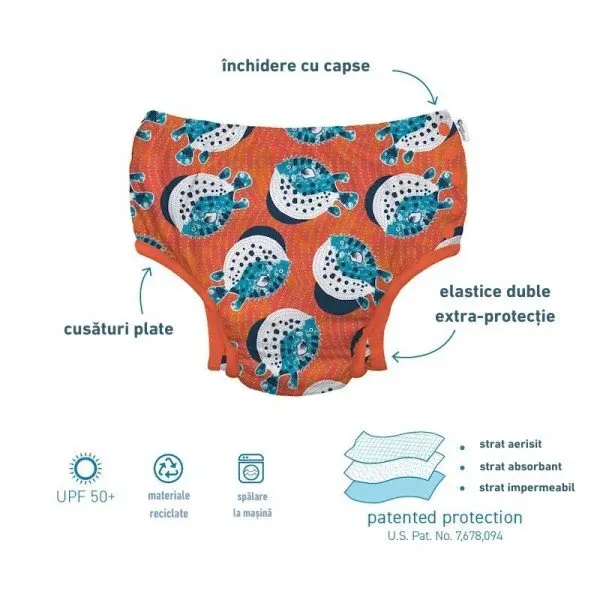 Slip copii eco SPF 50+ refolosibil cu capse Green Sprouts by iPlay Tea Hibiscus 6 luni