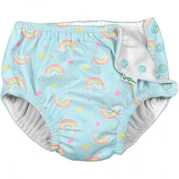 Slip copii refolosibil SPF 50+ cu capse Green Sprouts by iPlay Aqua Rainbows 6 luni