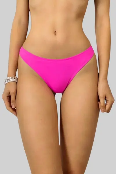 Slip de baie dama, INAJOY, cu talie medie si croi brazilian, Fucsia