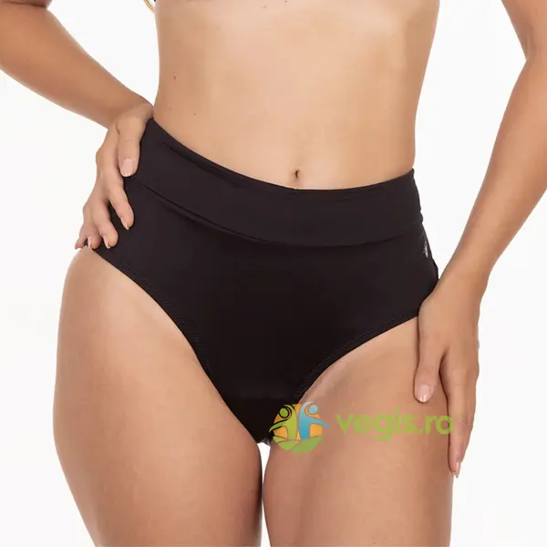 Slip Menstrual Negru cu Talie Inalta cu Protectie Solara UV30+ Absorbtie Moderata Kaia L 1buc