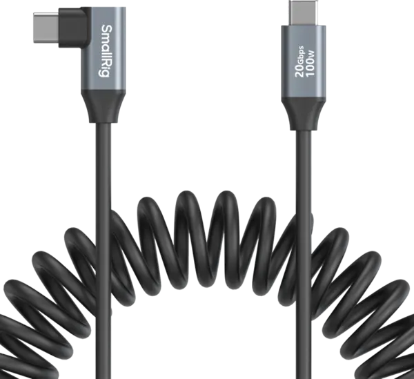 SmallRig 4792 USB-C Straight to USB-C Angled Coiled Data Cable, Cablu USB-C la USB-C