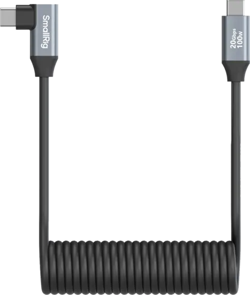 SmallRig 4792 USB-C Straight to USB-C Angled Coiled Data Cable, Cablu USB-C la USB-C