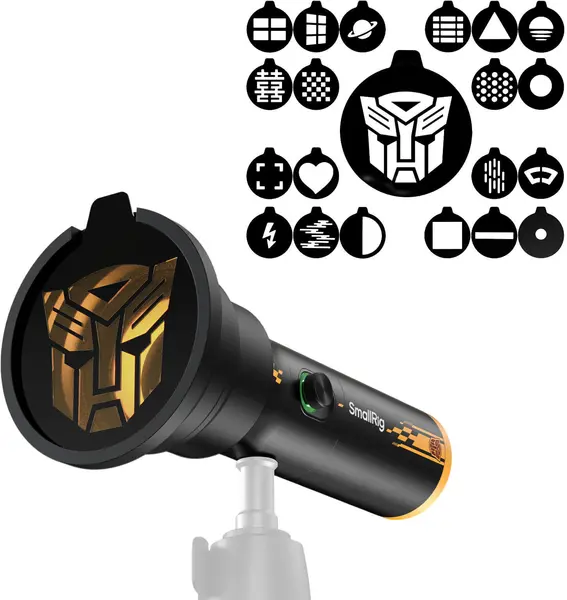 SmallRig 5512 RF 10C Lampa LED Bumblebee Edition, 10W, Fresnel 10°-60°, 1570 Lux, Focusabila, 21 Filtre Gobo, Baterie 7500mAh