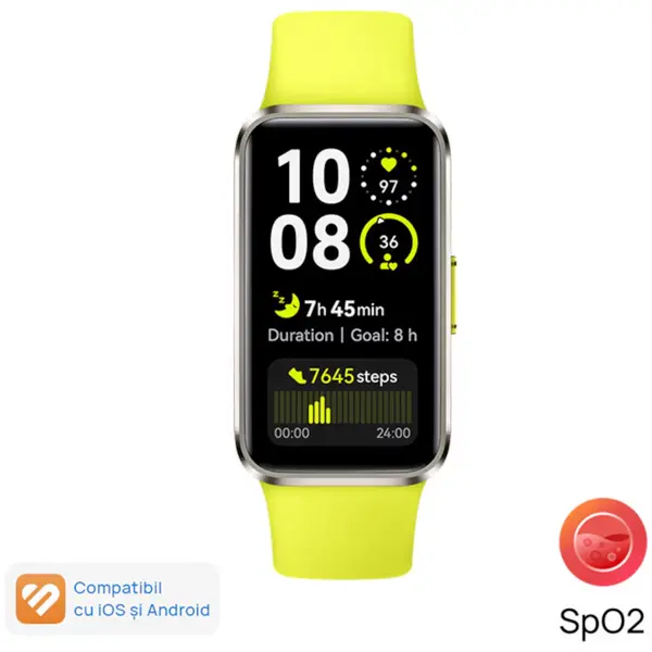 Smartband fitness Huawei Band 10, Titanium Color Aluminum Alloy Body with Green Fluoroelastomer Strap
