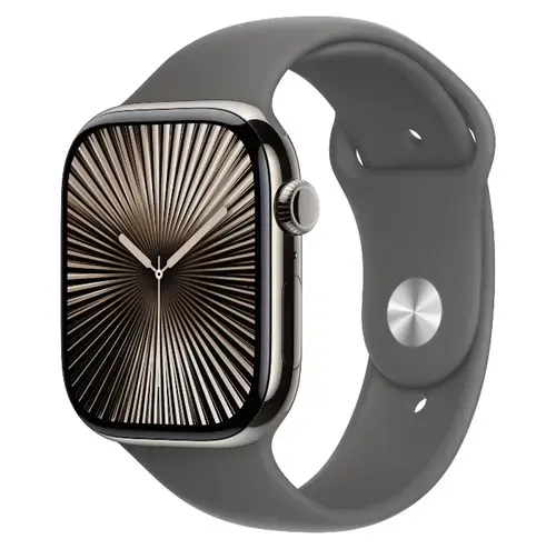 Smartwatch Apple Watch 10 GPS Cellular, Carcasa Natural Titanium 46mm, ecran LTPO OLED, 64GB, curea silicon Stone Grey Sport Band - S/M (Gri)