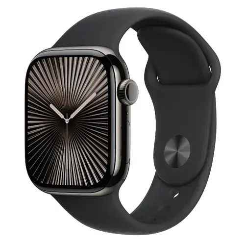 Smartwatch Apple Watch 10 GPS Cellular, Carcasa Slate Titanium 46mm, ecran LTPO OLED, 64GB, curea silicon Black Sport Band - M/L (Negru)