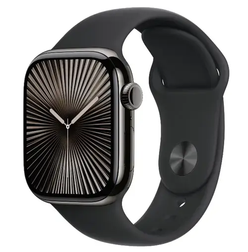 Smartwatch Apple Watch 10 GPS Cellular, Carcasa Slate Titanium 42mm, ecran LTPO OLED, 64GB, curea silicon Black Sport Band - M/L (Negru)