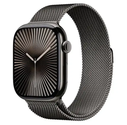 Smartwatch Apple Watch 10 GPS Cellular, Carcasa Slate Titanium 46mm, ecran LTPO OLED, 64GB, curea inox Slate Milanese Loop - S/M