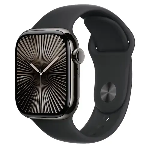 Smartwatch Apple Watch 10 GPS Cellular, Carcasa Slate Titanium 42mm, ecran LTPO OLED, 64GB, curea silicon Black Sport Band - S/M (Negru)