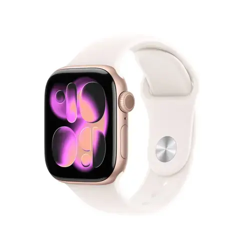 Smartwatch Apple Watch 11, GPS + Cellular, 42mm, Ecran Retina LTPO OLED, Chip S10 cu Procesor Dual-Core, 64GB Flash, Wi-Fi, Bluetooth, Carcasa Aluminiu, Curea Sport Band M/L (Auriu)