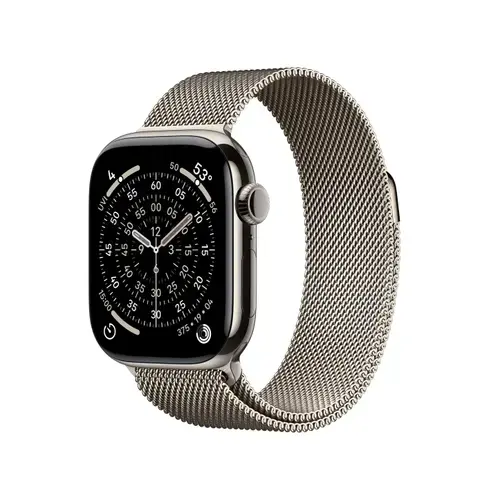 Smartwatch Apple Watch 11, GPS + Cellular, 42mm, Ecran Retina LTPO OLED, Chip S10 cu Procesor Dual-Core, 64GB Flash, Wi-Fi, Bluetooth, Carcasa Titan, Curea Milanese Loop (Argintiu)