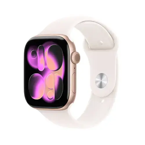 Smartwatch Apple Watch 11, GPS + Cellular, 46mm, Ecran Retina LTPO OLED, Chip S10 cu Procesor Dual-Core, 64GB Flash, Wi-Fi, Bluetooth, Carcasa Aluminiu, Curea Sport Band M/L (Auriu)