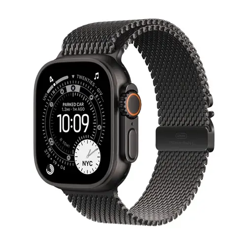Smartwatch Apple Watch Ultra 3, 49mm, GPS + Cellular, Ecran Retina LTPO OLED, Chip S10 cu Procesor Dual-Core, 64GB Flash, Wi-Fi, Bluetooth, NFC, Milanese Loop Small (Negru)