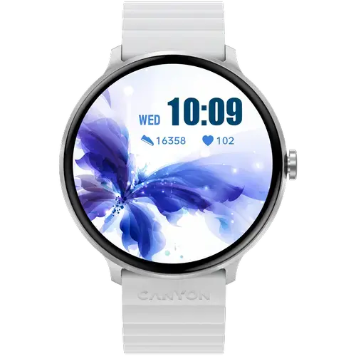 Smartwatch CANYON Jacky SW-69, Ecran LTPS 1.3inch, Bluetooth, 380+ Fete de ceas, 25 moduri de sport, Autonomie 9 zile, IP68 (Alb/Albastru)