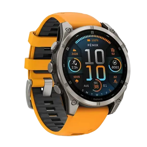 Smartwatch Garmin Fenix 8, 47mm, Ecran AMOLED Sapphire 1.4inch, Wi-Fi, GPS, 32GB Flash, Silicone Band, 10 ATM (Gri/Portocaliu)
