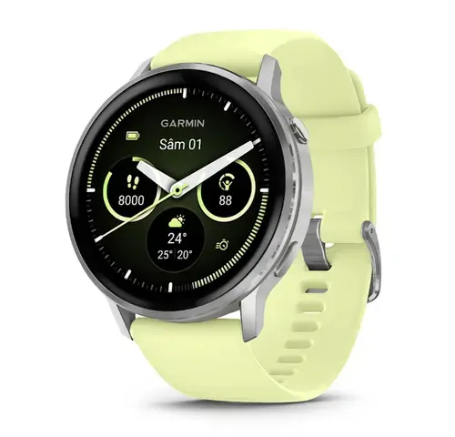 Smartwatch Garmin Venu 4, 45mm, Ecran AMOLED 1.4inch, GPS, Bluetooth®, ANT+®, Wi-Fi®, 8GB Flash, 5 ATM (Argintiu/Galben)