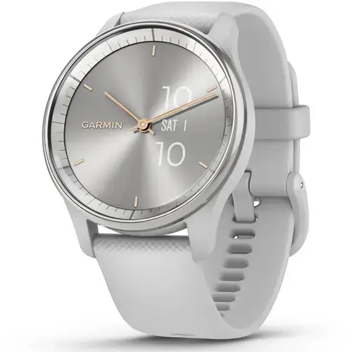 Smartwatch Garmin vivomove Trend, Silicone Band, Silver Stainless Steel Bezel cu carcasa (Gri)