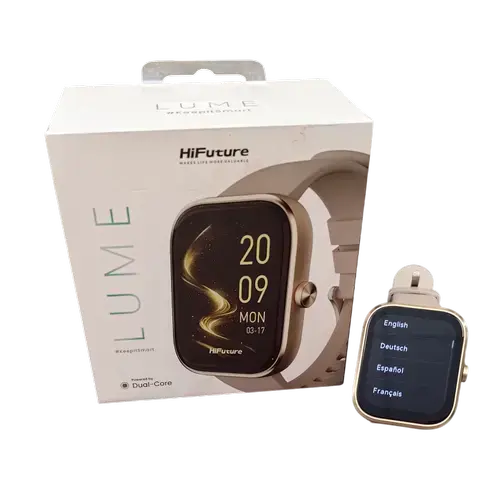 Smartwatch HiFuture LUME, carcasa aluminiu, Apeluri Bluetooth, pana la 7 zile autonomie, 1 ATM (Auriu)