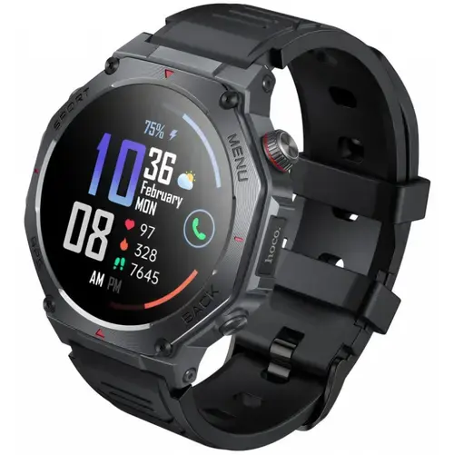 Smartwatch HOCO Y37 Call, Ecran AMOLED 1.43inch, GPS, Apel Bluetooth, Masurare Ritm Cardiac, 3 ATM (Negru)