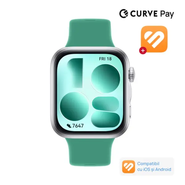 Smartwatch Huawei Watch Fit 5, Silver Aluminium with Green Fluoroelastomer Strap