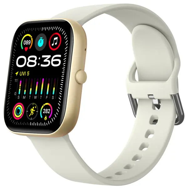 Smartwatch iSEN C08, Auriu, Curea TPU Alb, 1.91 TFT, Ritm Cardiac, Tensiune Arteriala, Oxigen in Sange (SpO2), Moduri Sport, Notificari Apeluri Mesaje, 200 mAh, Android 5.0 iOS 10.0