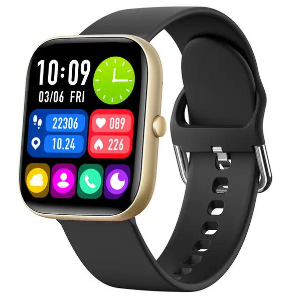 Smartwatch iSEN C08, Auriu, Curea TPU Neagra, 1.91 TFT, Ritm Cardiac, Tensiune Arteriala, Oxigen in Sange (SpO2), Moduri Sport, Notificari Apeluri Mesaje, 200 mAh, Android 5.0 iOS 10.0