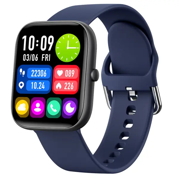 Smartwatch iSEN C08, Negru, Curea TPU Albastru, 1.91 TFT, Ritm Cardiac, Tensiune Arteriala, Oxigen in Sange (SpO2), Moduri Sport, Notificari Apeluri Mesaje, 200 mAh, Android 5.0 iOS 10.0