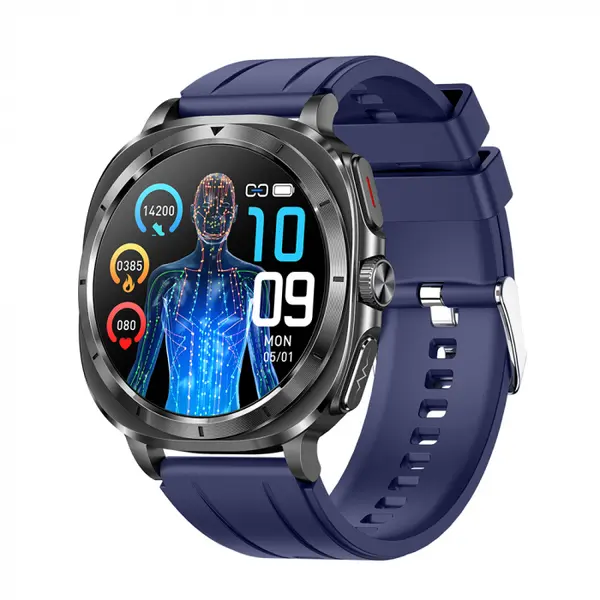 Smartwatch iSEN ET492, Curea silicon mov, 1.43 AMOLED HD, HRV, ECG, Monitorizare sanatate, Functii sport, Bluetooth Call, 380 mAh, Android 5.0 or iOS 10.0 sau mai recent, NFC pentru lacate