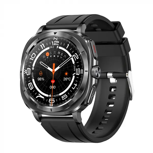 Smartwatch iSEN ET492, Curea silicon negru, 1.43 AMOLED HD, HRV, ECG, Monitorizare sanatate, Functii sport, Bluetooth Call, 380 mAh, Android 5.0 or iOS 10.0 sau mai recent, NFC pentru lacate