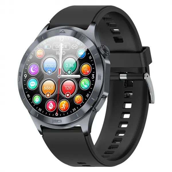 Smartwatch iSEN JT600 Negru, 1.43 AMOLED, Monitorizare Somn, Glicemie, SpO2+ECG, HR, Apel Bt, SOS, Asistent Vocal, Monitorizare Menstruala + Dispozitiv cu electrozi