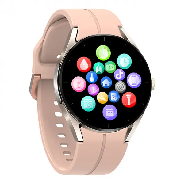 Smartwatch iSEN KS05 Roz, 1.32 IPS HD, ECG, Ritm cardiac, Presiune sanguina, Glicemie, Oxigen, Bluetooth Call, Bt v5.1, IP67, 240mAh