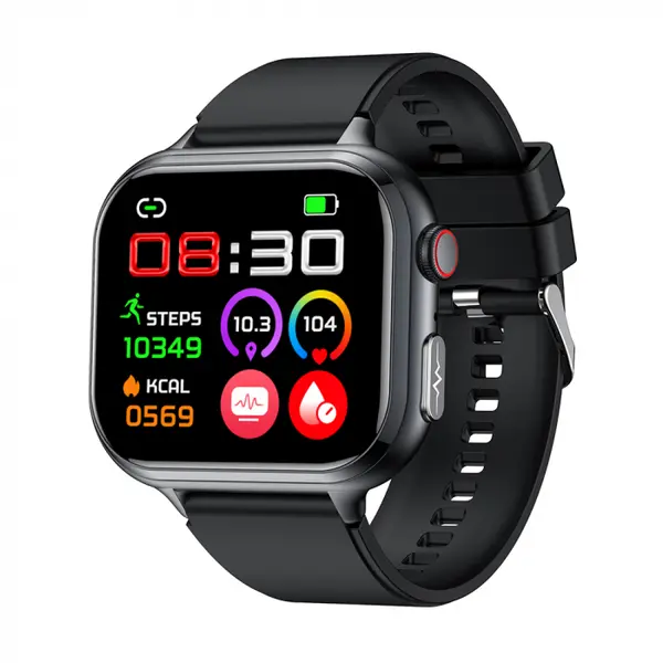 Smartwatch iSEN TK17 Negru, Silicon, 1.91 HD, ECG, Ritm Cardiac, Oxigen in Sange, Glicemie, Tensiune Arteriala, Acid Uric, BMI, Monitorizare Somn, Moduri Sport, Apeluri, Control Muzica, Vreme, 380mAh